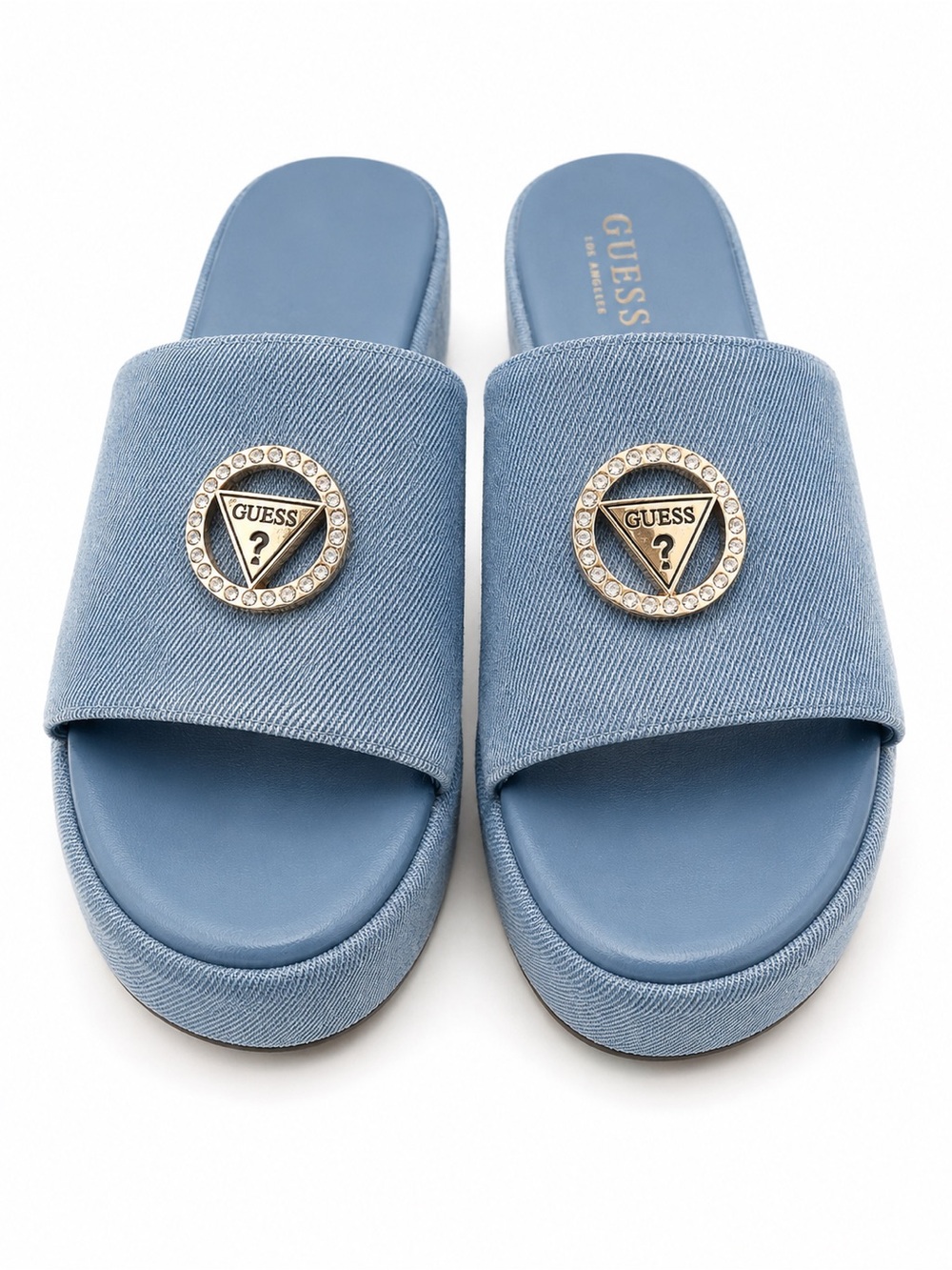 GUESS Light Blue Denim Logo Slide Mules